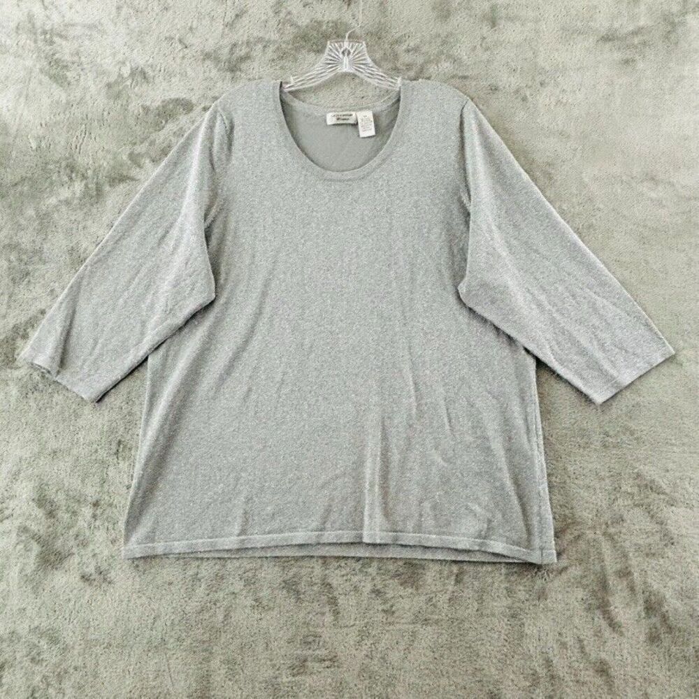Laura Ashley Silver Glitter Pullover Top womens 3X 3/4 Sleeve Sparkly Knit